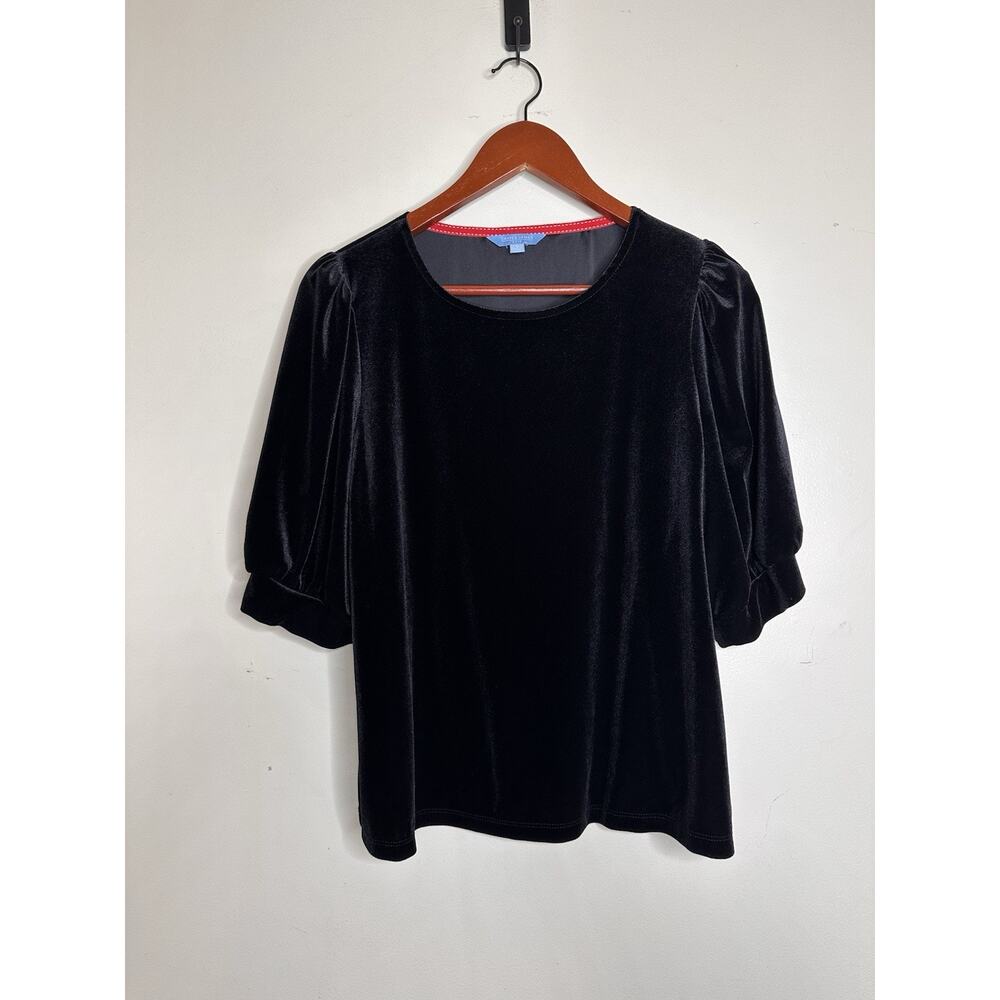 Draper James RSVP Size Large Black Velvet Puff Short Sleeve Top Blouse